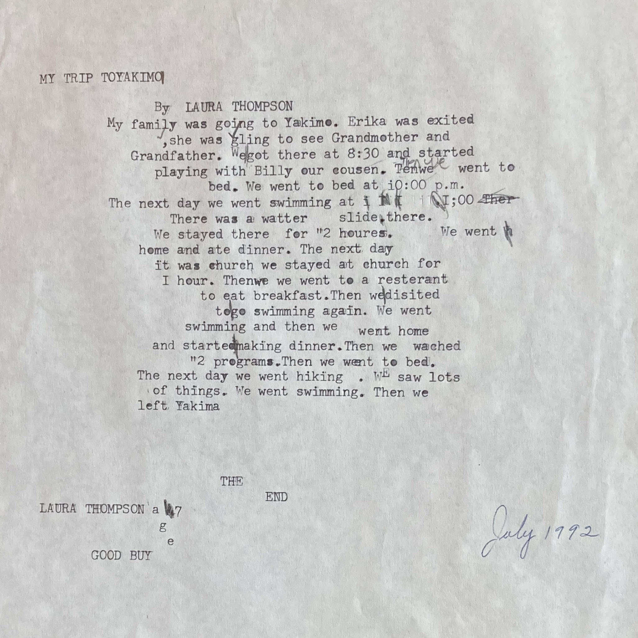 Laura's typing on the old Underwood.