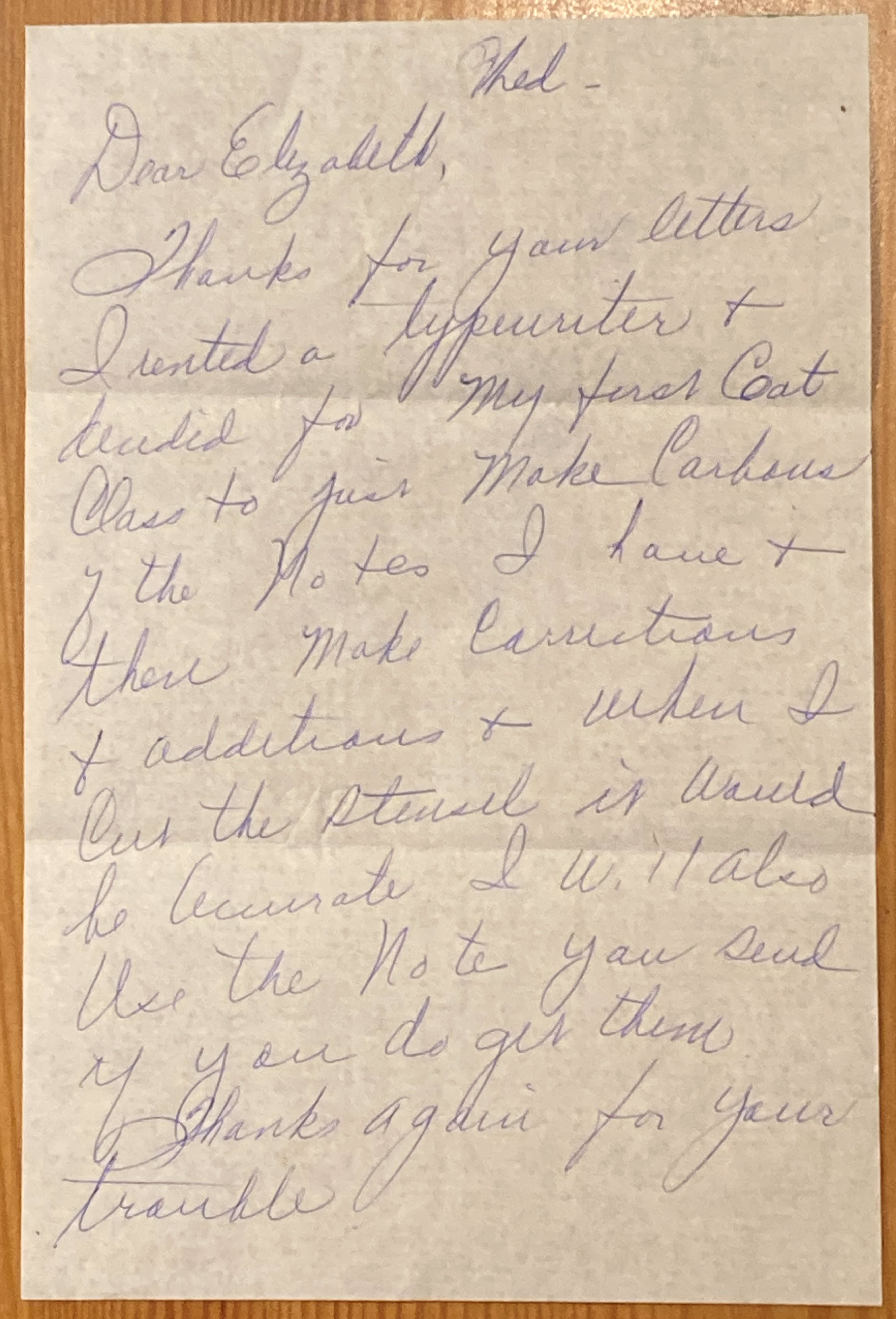 A letter from Mom to her sister, Elizabeth.